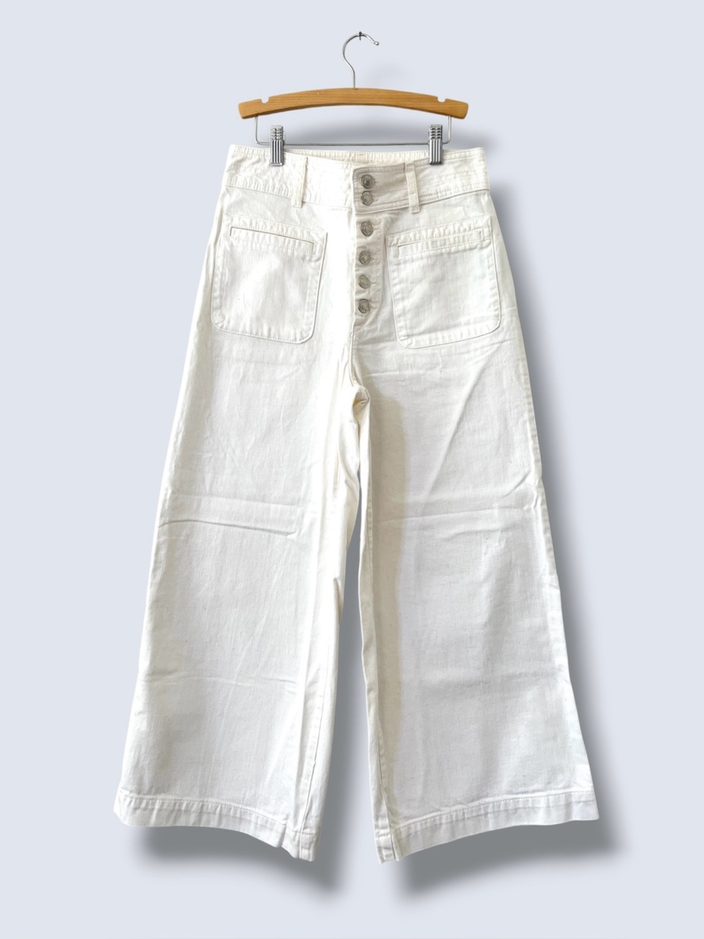 We The Free Jeans Womens 27 White High Rise Cropped Wide Leg Button Fly